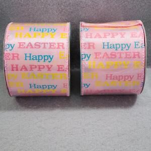 HAPPY EASTER 2 Rolls 9ft x 2.5in Decorative Wired Ribbon Easter Decorations